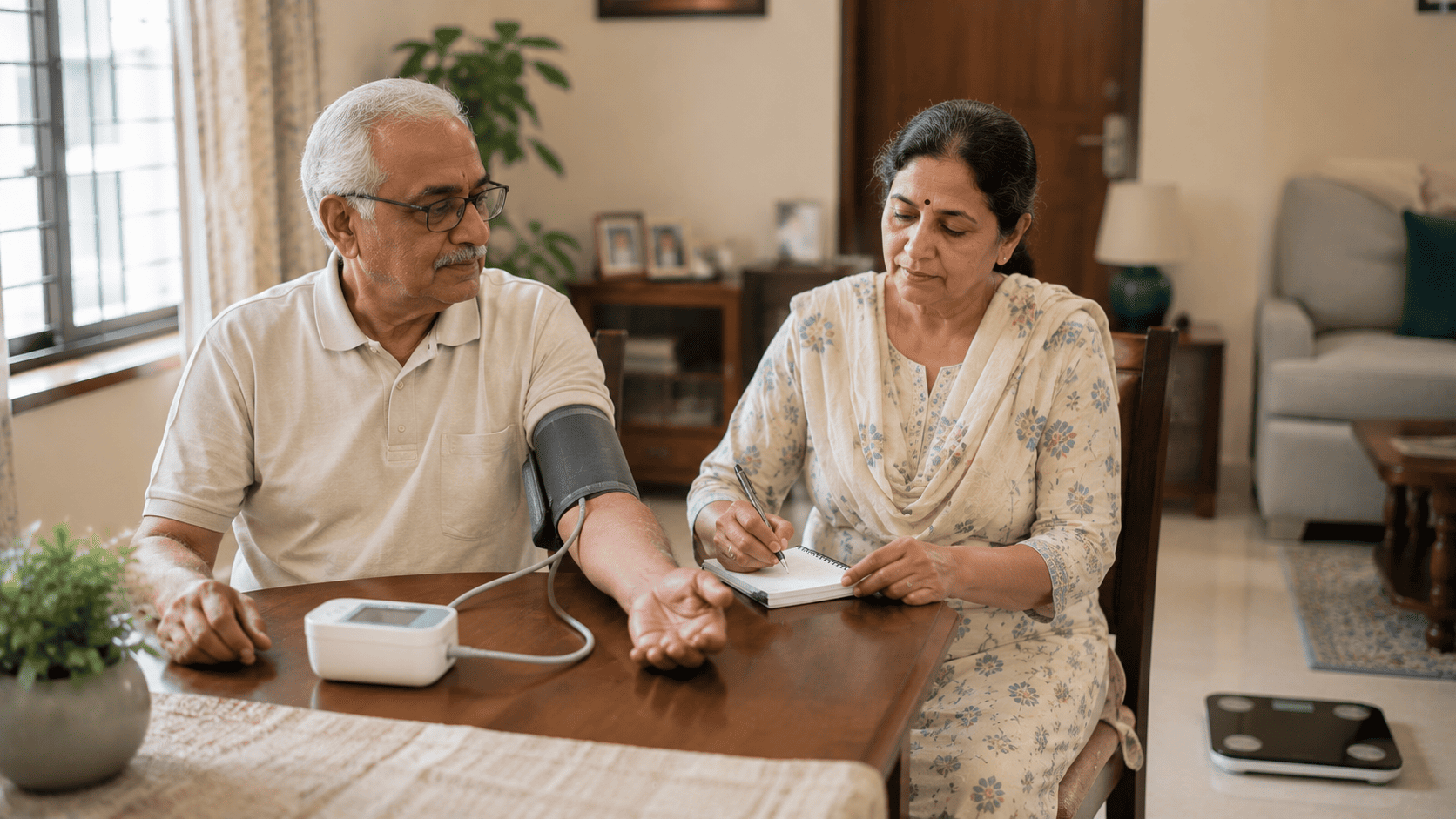 Heart failure care at home with daily weight and blood pressure monitoring