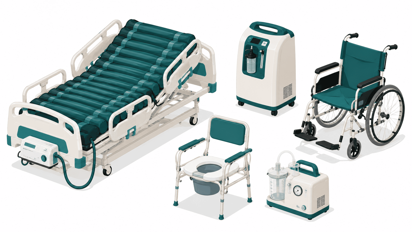 Home medical equipment used in cancer care including hospital bed, air mattress and oxygen concentrator