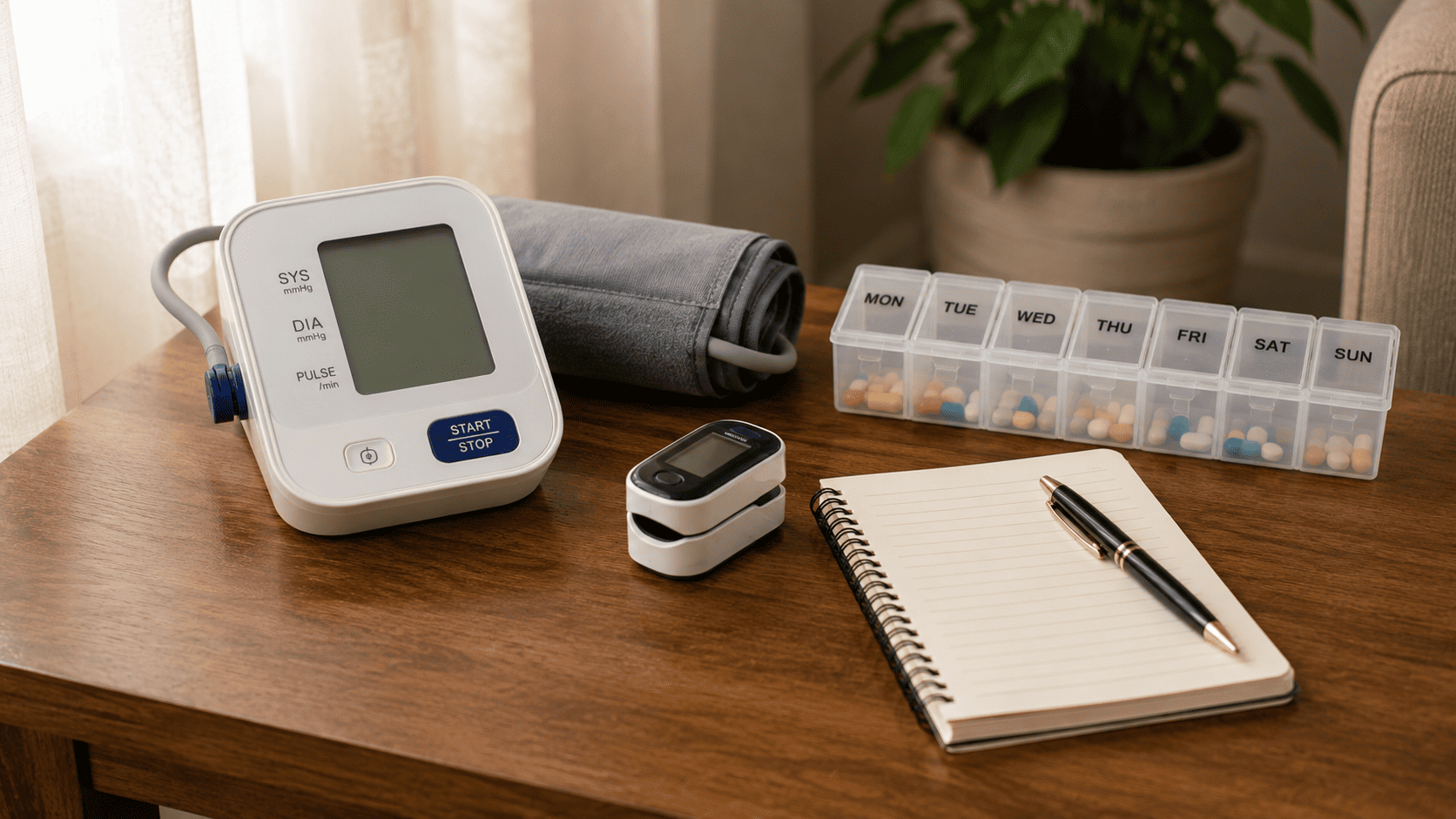 Home monitoring and care equipment for heart failure including weighing scale and BP monitor