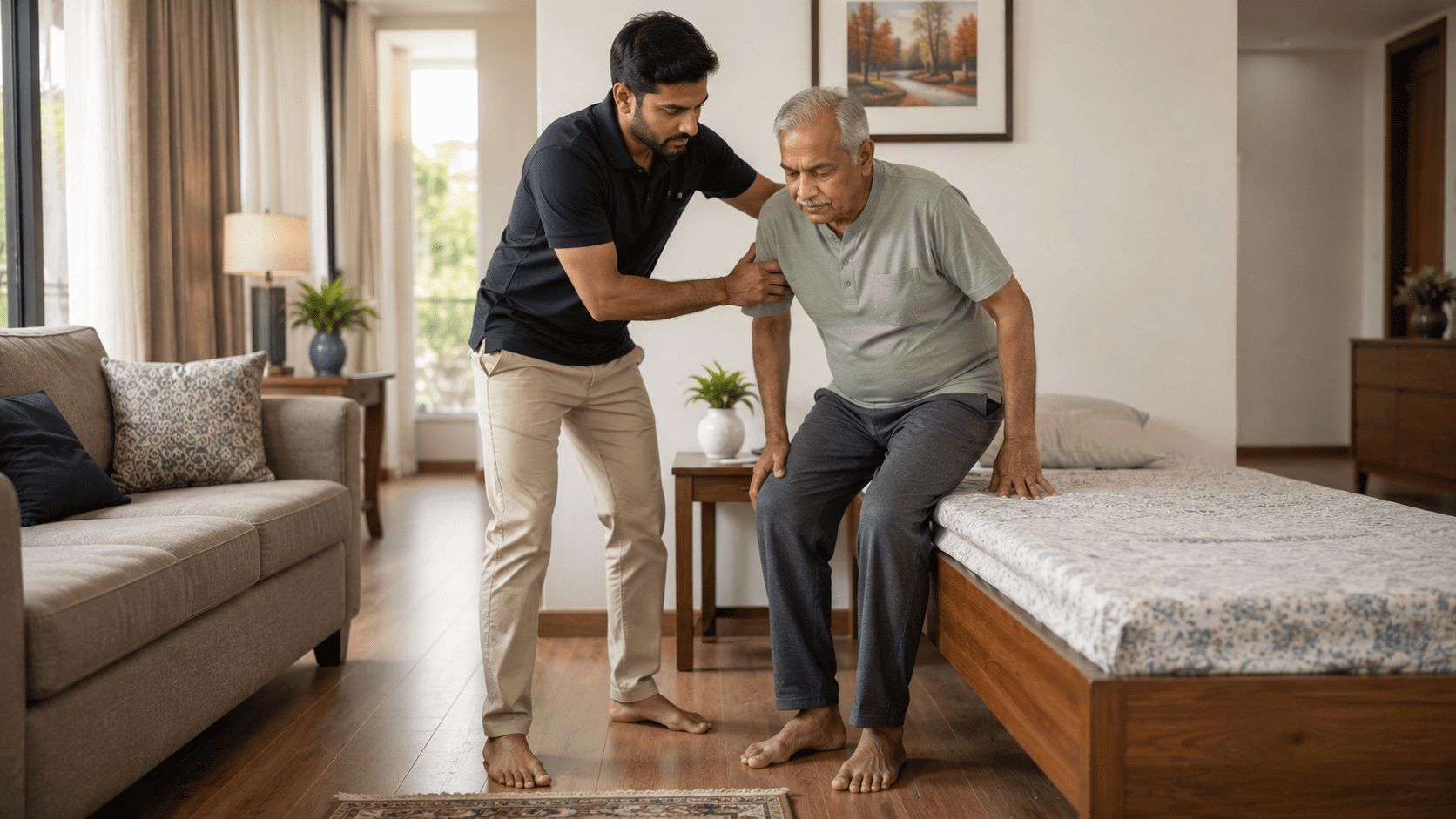 Physiotherapist working with a stroke patient at home during rehabilitation