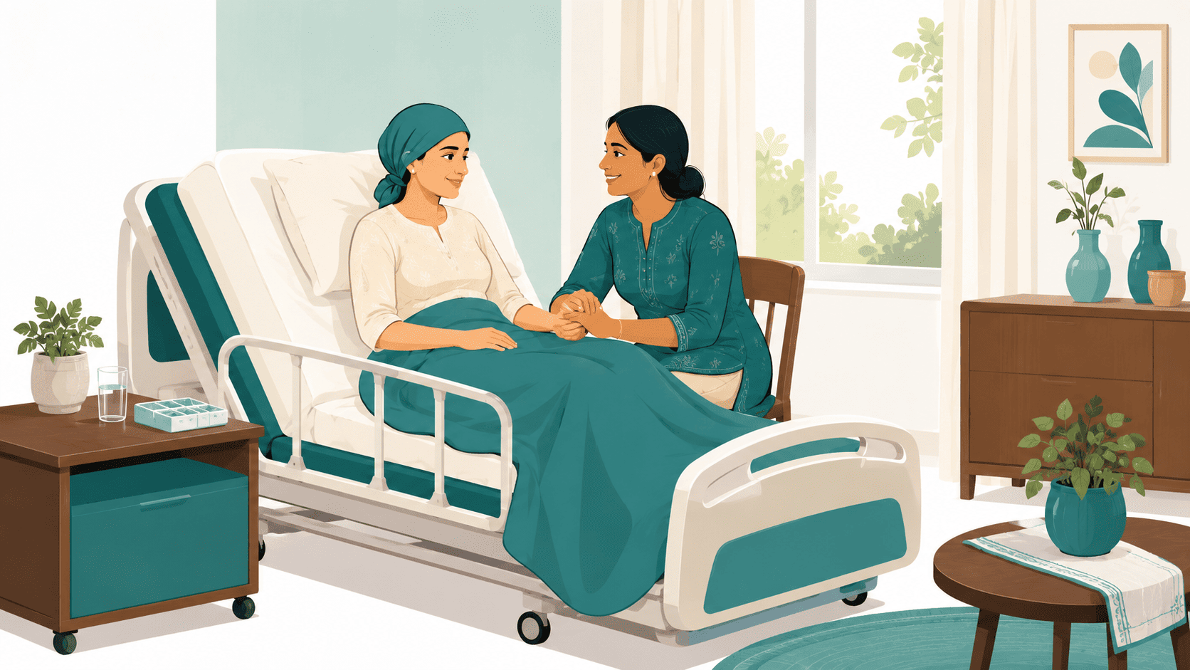 Cancer care at home with a hospital bed and family caregiver support
