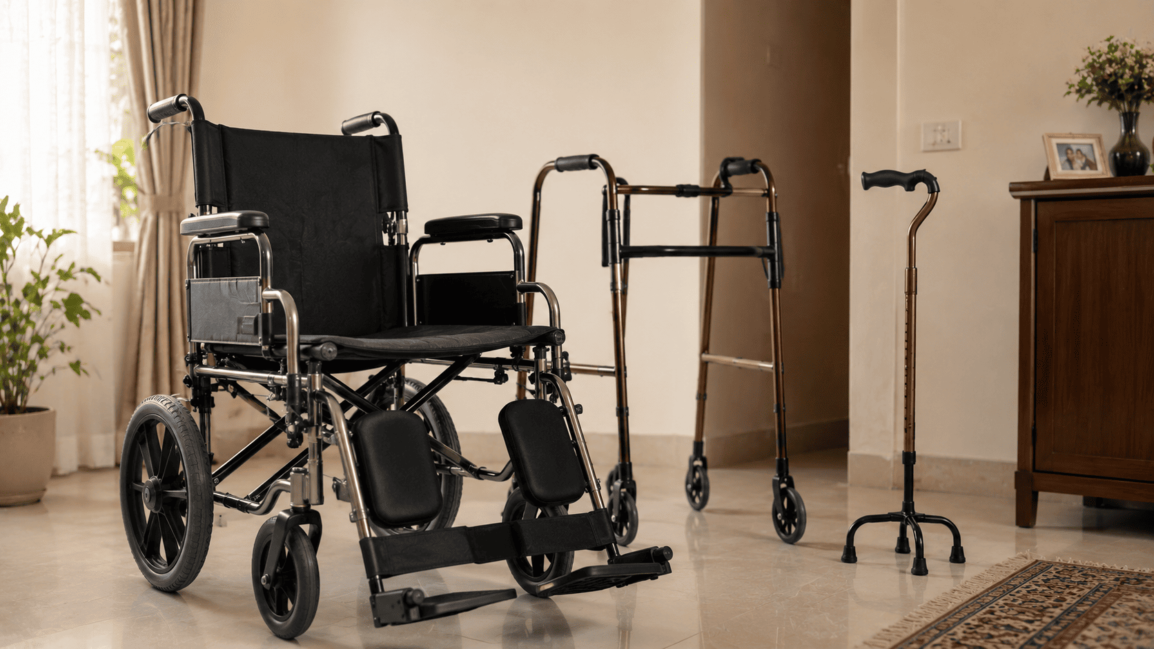 Wheelchair and walker used during stroke recovery at home