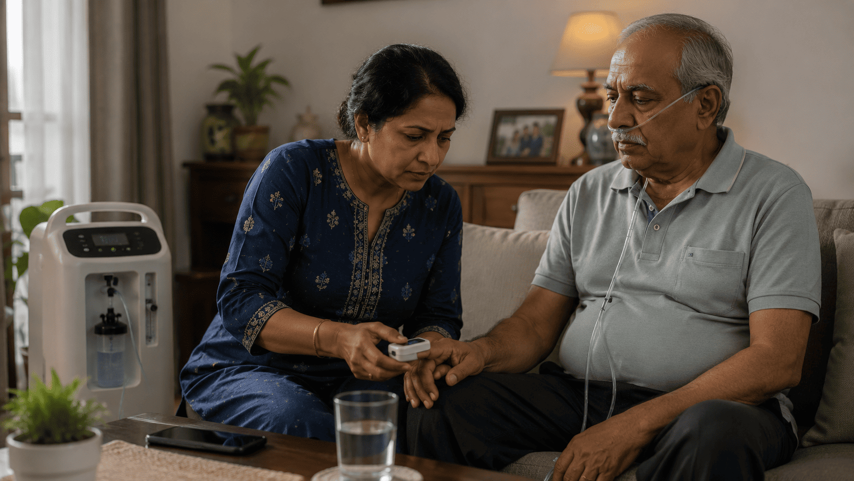 Caregiver recognising COPD exacerbation warning signs at home