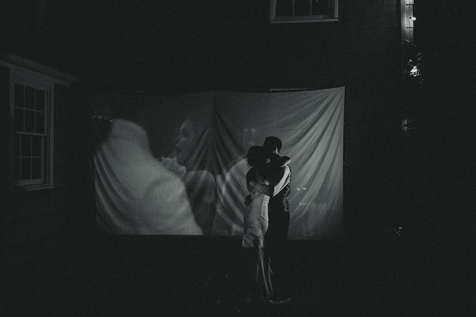Bride and groom sharing a private last dance at their backyard wedding