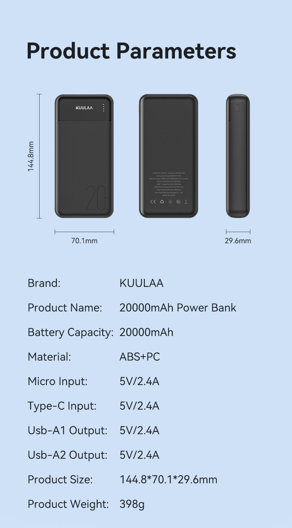 Thumbnail: KUULAA 20k mAh Power Bank Portable Charger