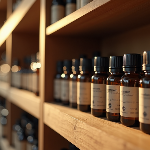 Certified organic and/or wild-crafted single essential oils, diluted with certified organic Jojoba oil at EOD 5% for safe use.