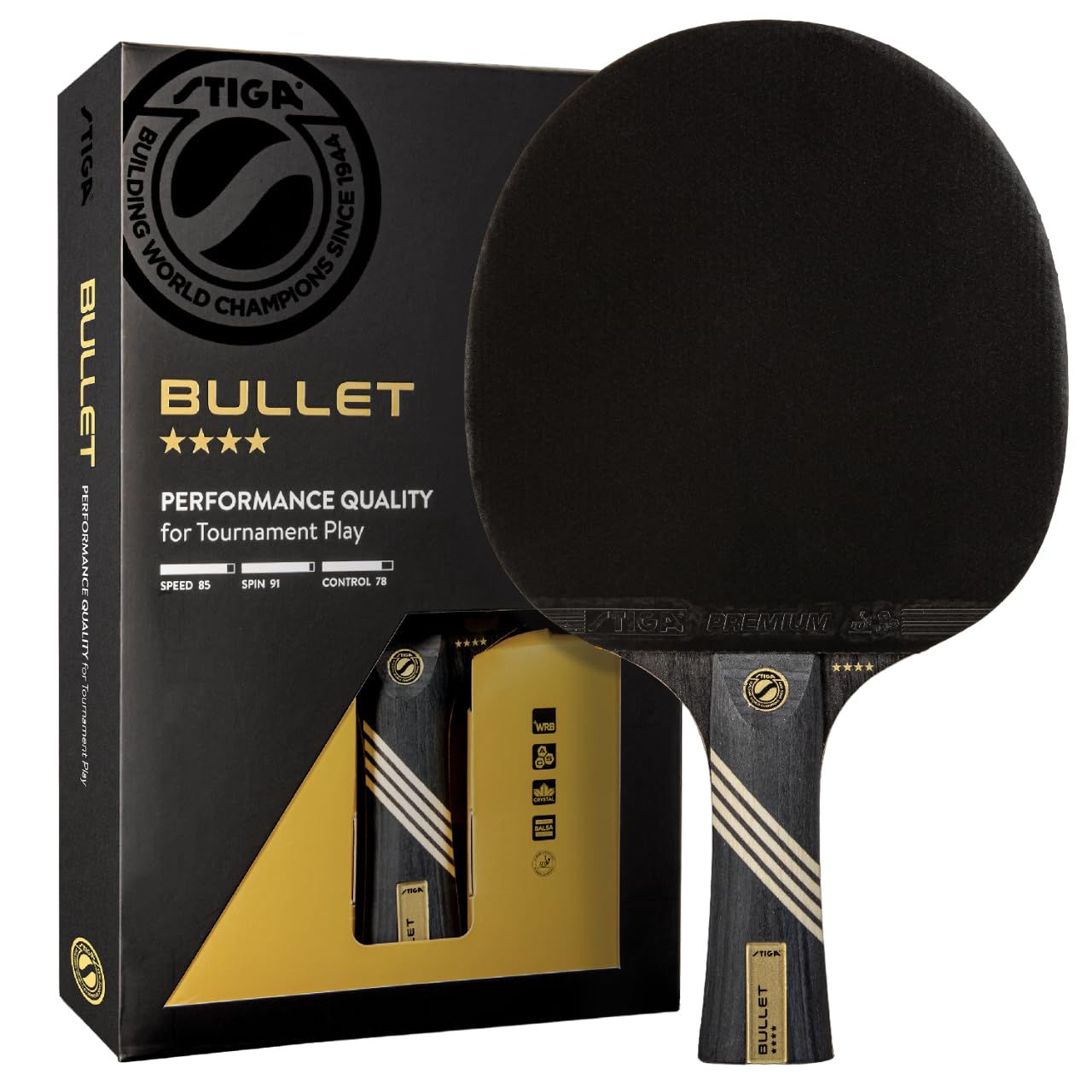STIGA Bullet Ping Pong Paddle – 5-ply Extra Light Blade – 2mm Premium Sponge – F