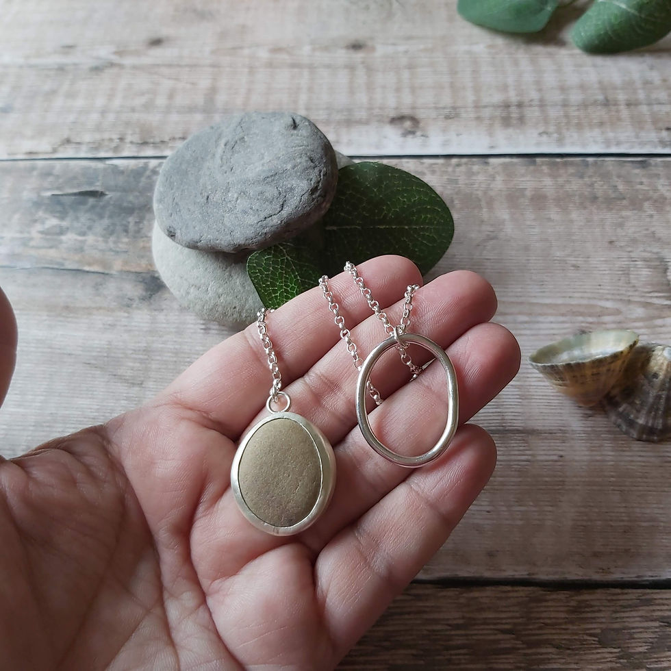 Thumbnail: Taupe oval beach pebble lariat necklace