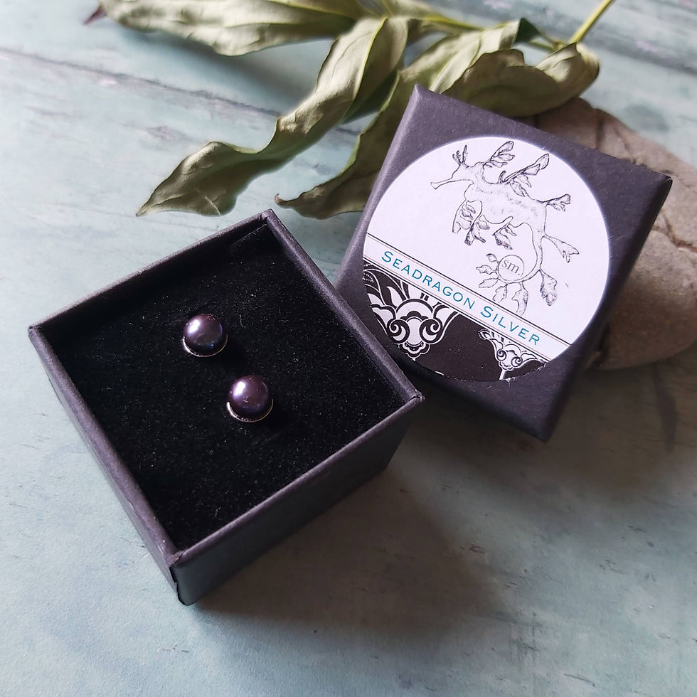 Thumbnail: Seadragon Silver cultured peacock pearl ear studs