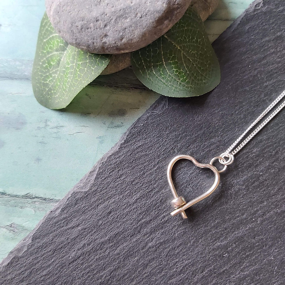 Thumbnail: I 🖤 YOU: Small sterling silver heart pendant with fiddle bead