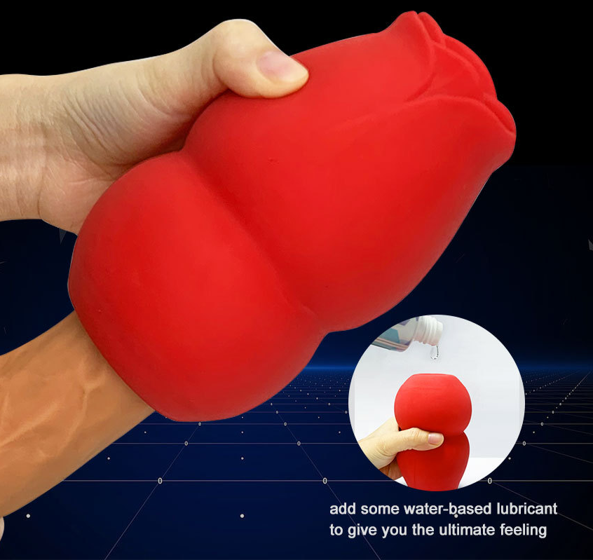 Thumbnail: Red Passion Sleeve silicone male stroker shown from side angle