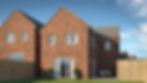 CGI of the rear of a two-storey brickwork new build property with a private garden and French doors.