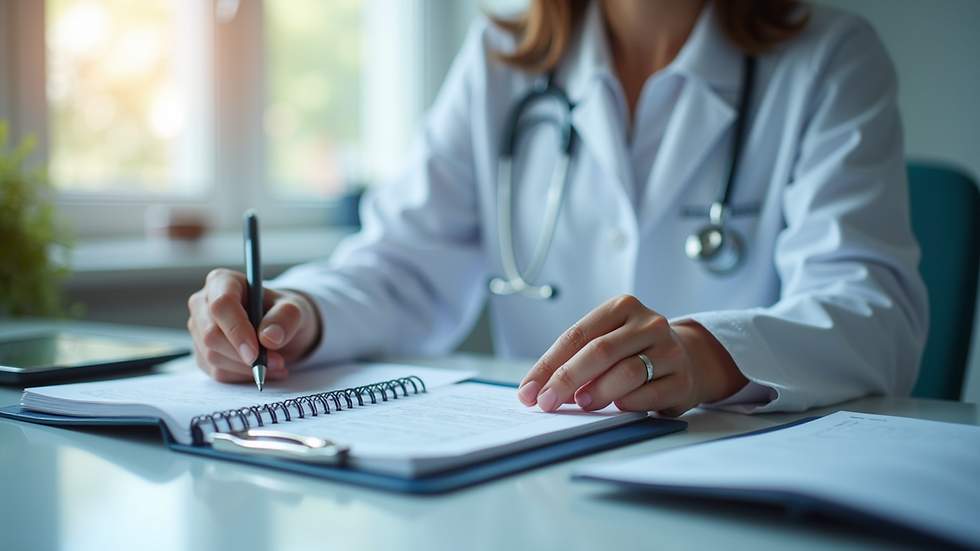 Eye-level view of a healthcare professional reviewing patient records