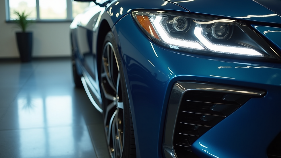 High angle view of a shiny car exterior after ceramic coating application