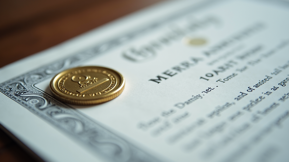Close-up view of a certificate with a seal of authenticity