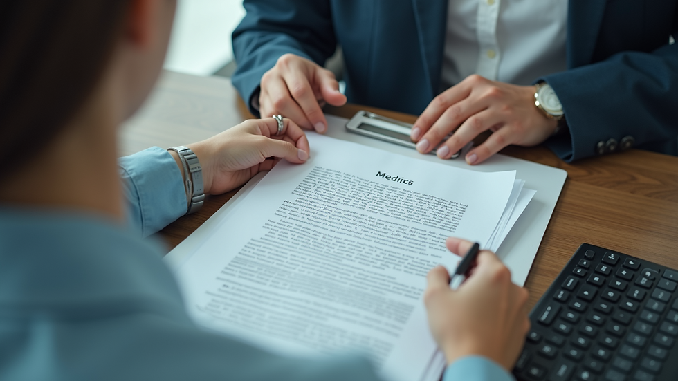 High angle view of a person submitting documents at an attestation center