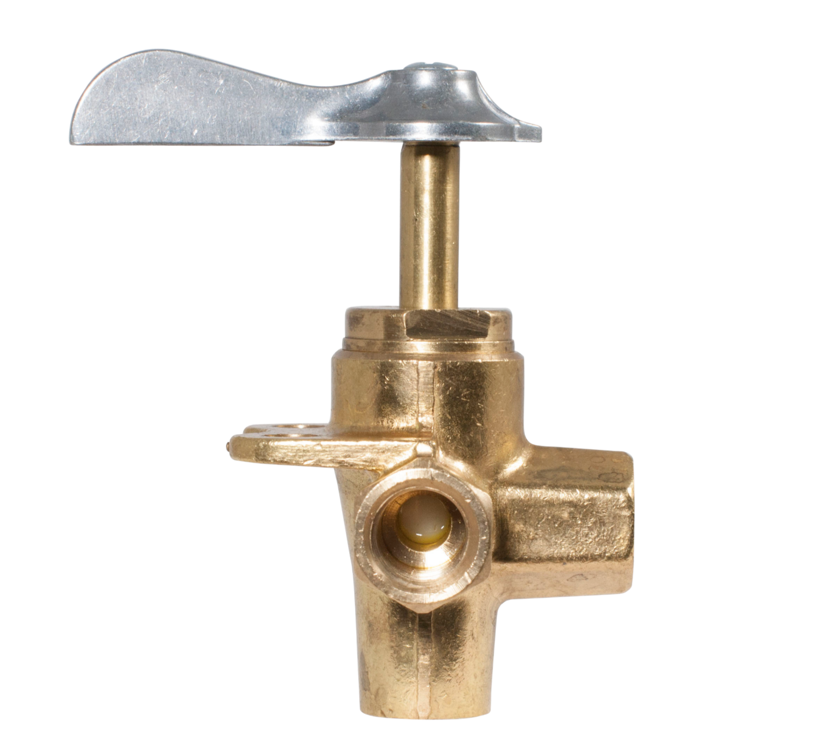 200 Series 4-Way Selector Valve with O-ring sealed cap, pointer lever, and audible click for precise port selection.