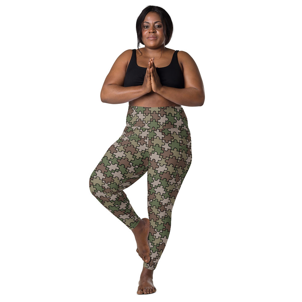 Thumbnail: gifts for her, athleisure, army camouflage, puzzle pattern, womens workout gear, trendy sportswear, athletic pockets, present