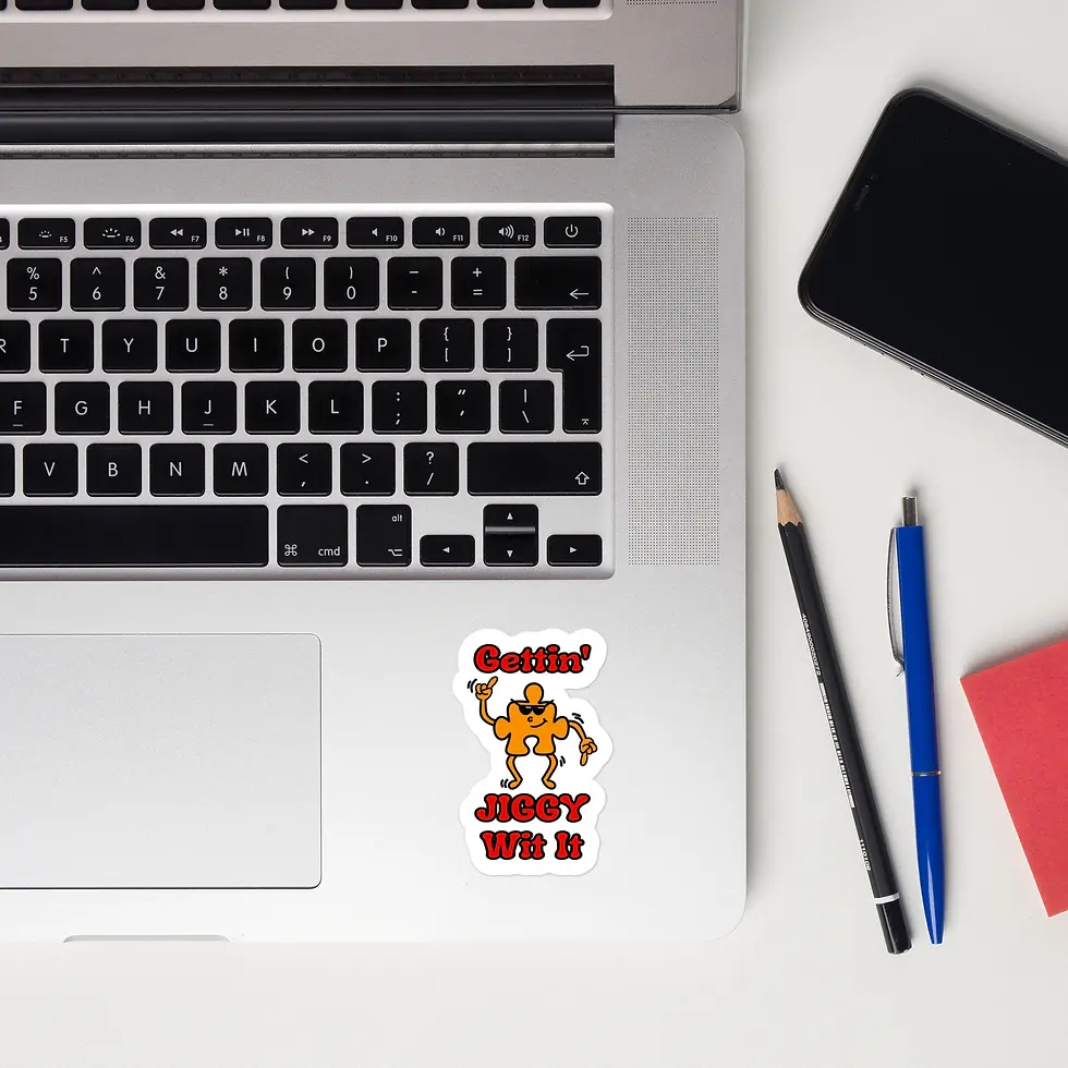 Thumbnail: Gettin Jiggy Wit It, funny graphic sticker, cute puzzle decal, fun cartoon pun, puzzle clipart, unique puzzler gift