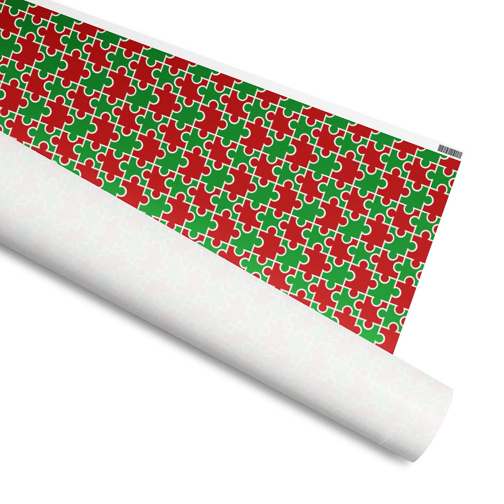 Thumbnail: Red Green Puzzle Pattern Wrapping Paper | Holiday Gift Wrap