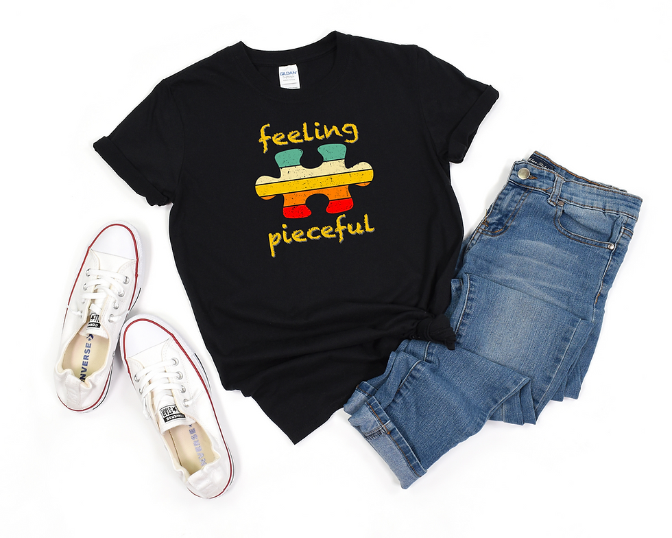 Thumbnail: Feeling Pieceful, zen af, funny puzzle pun shirt, short sleeve, cute puzzle top, Jigsaw Tee, Puzzler Present, Puzzle Sayings