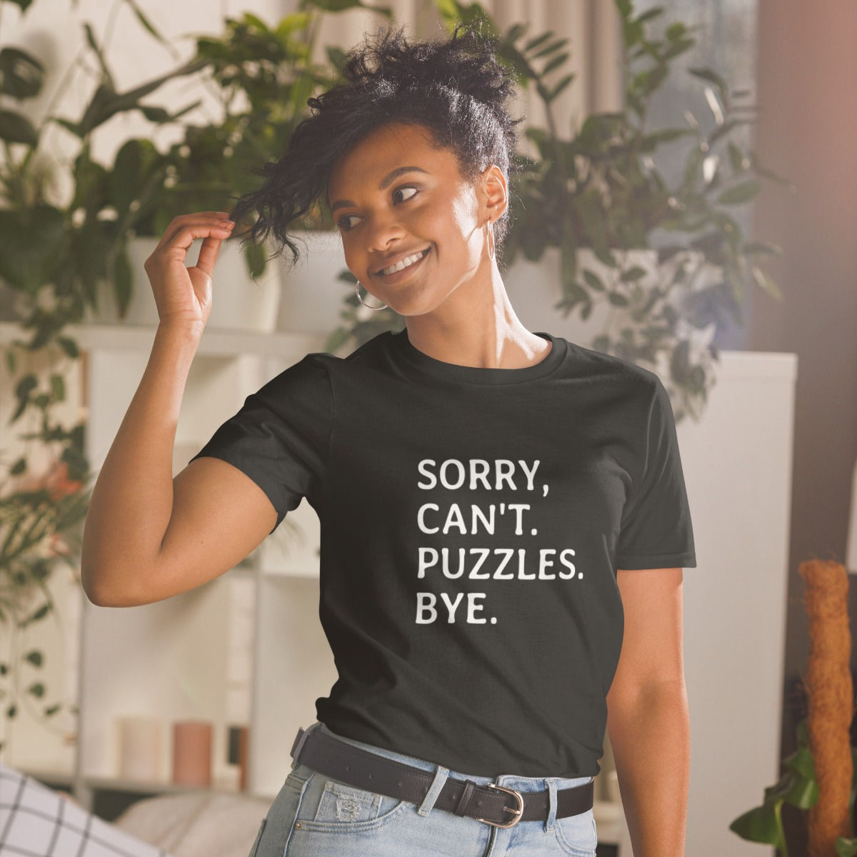 sorry can't puzzles bye women's top, short sleeve jigsaw shirt, funny left aligned list, cute tee, Puzzler present Gift Ideas