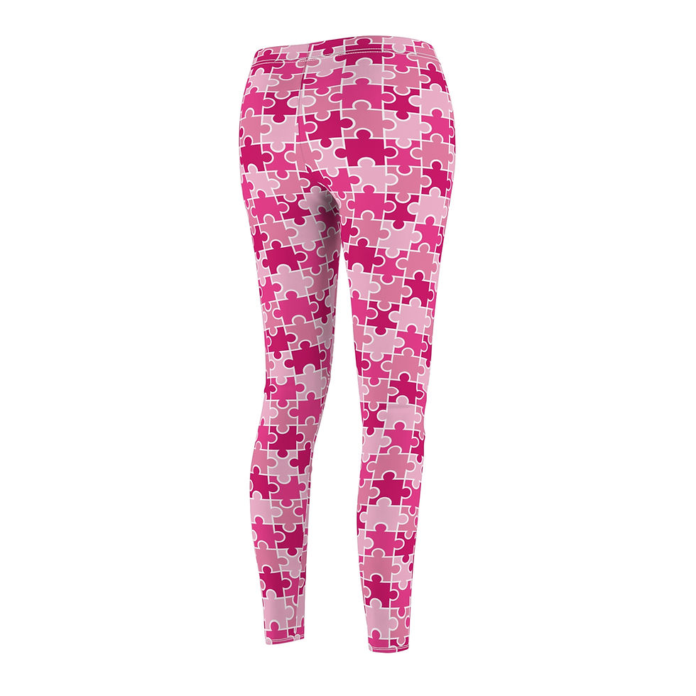Thumbnail: Pink Puzzle Pattern Leggings, Cute Loungewear