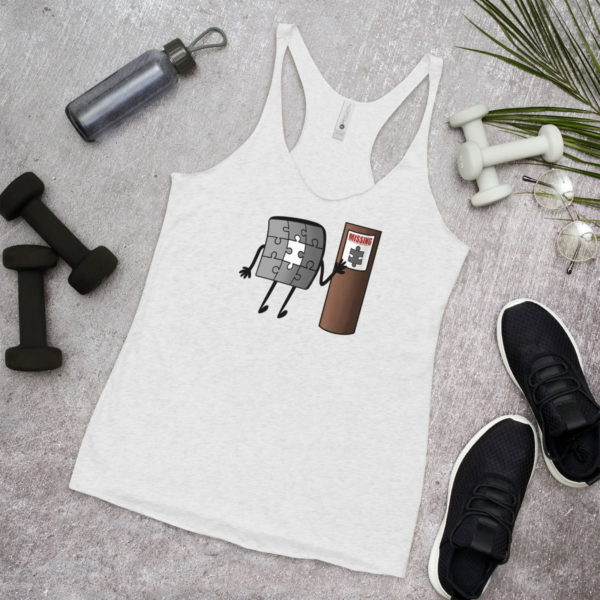 Missing piece poster tank top, racerback, jigsaw shirt, punny present, funny cartoon, cute graphic tee, Puzzler Gift Ideas