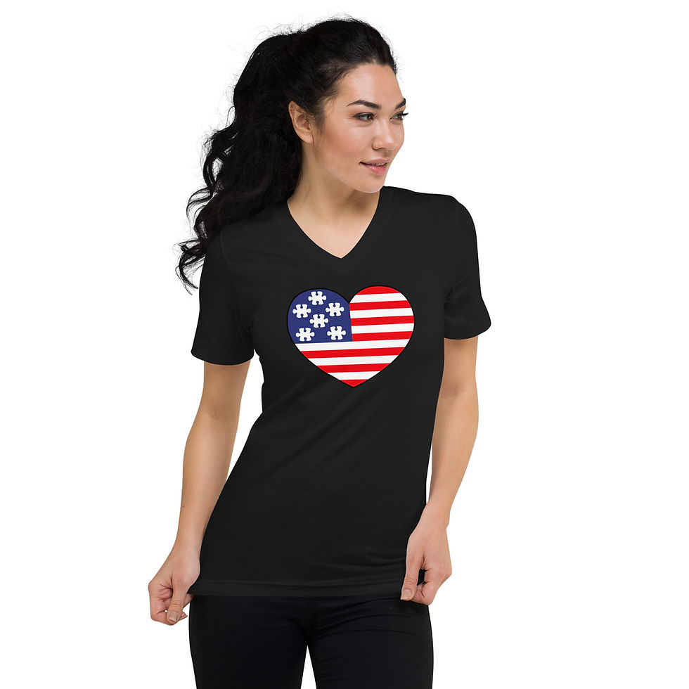 Thumbnail: patriotic pride, proud american, summer outfit, 4th of july bbq, puzzle flag shirt, fun heart design, jigsaw pattern, usa gym