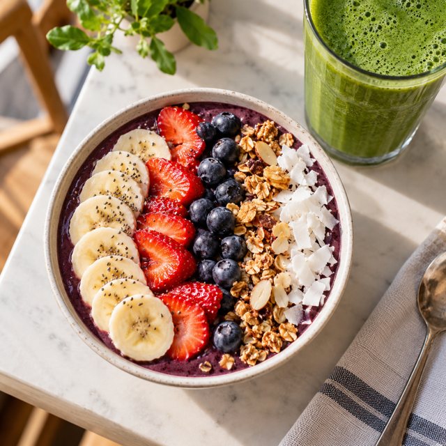 Illustration: Smoothies & bowls. Fictional scene; not a photograph of this business or event.