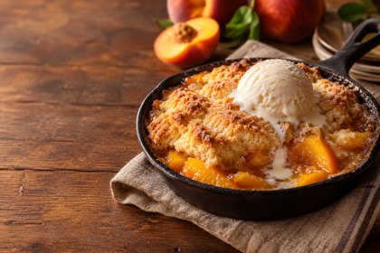 AI illustration: Peach Cobbler; not this venue or its actual offering.