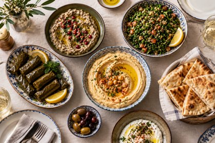 AI illustration: Mezze Spread; not this venue or its actual offering.
