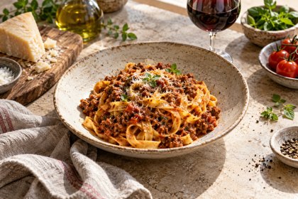AI illustration: Tagliatelle Bolognese; not this venue or its actual offering.