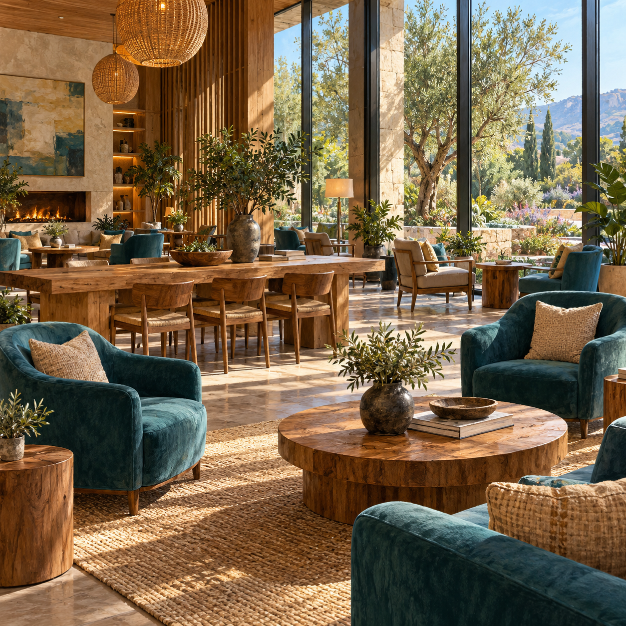 Illustration: A bright hotel lobby lounge Generic category artwork; not a photograph of this business, venue, its products or facilities.