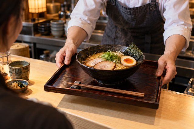 Illustration: Japanese & ramen. Fictional scene; not a photograph of this business or event.