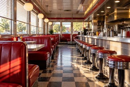 Illustration: Classic Diner. Fictional scene; not a photograph of this business or its actual menu.