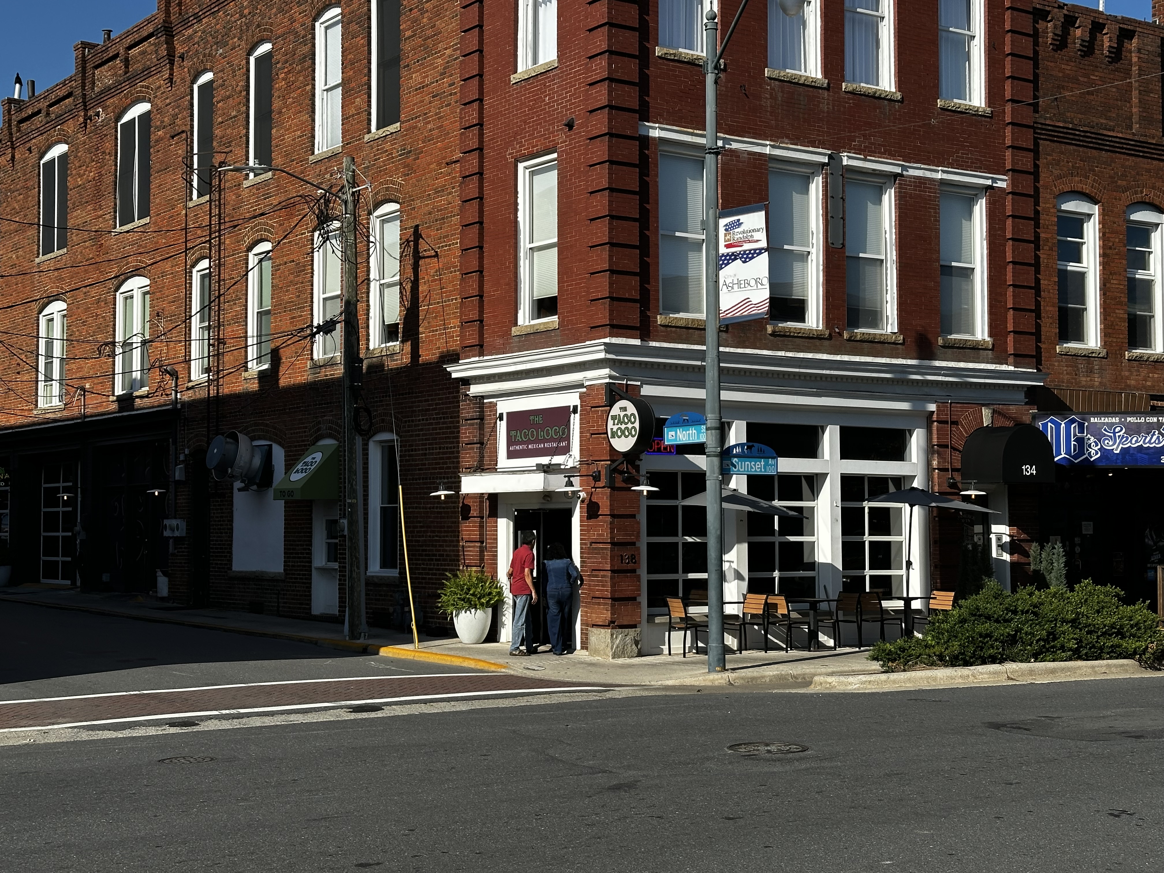 Taco Loco storefront at the corner of Sunset Avenue in Asheboro.
