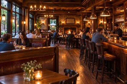 Illustration: Pub Interior. Fictional scene; not a photograph of this business or its actual menu.