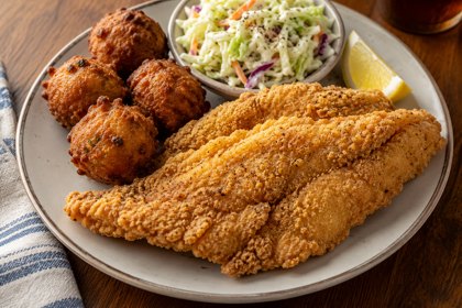 AI illustration: Catfish And Hush Puppies; not this venue or its actual offering.
