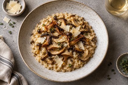 AI illustration: Wild Mushroom Risotto; not this venue or its actual offering.