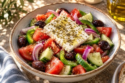 AI illustration: Greek Village Salad; not this venue or its actual offering.