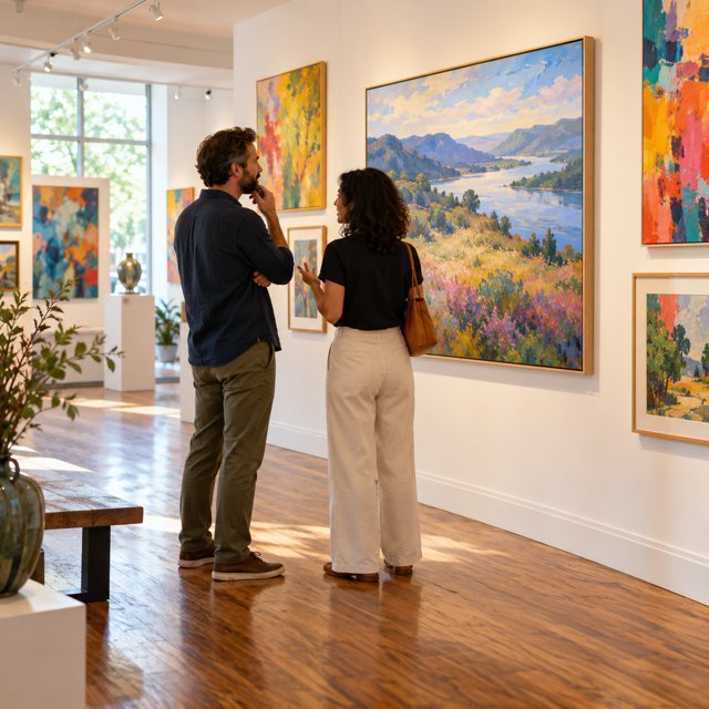 Illustration: Galleries & visual art. Fictional scene; not a photograph of this business or event.
