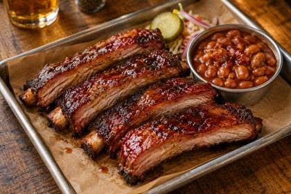 Illustration: Kansas City Ribs. Fictional scene; not a photograph of this business or its actual menu.