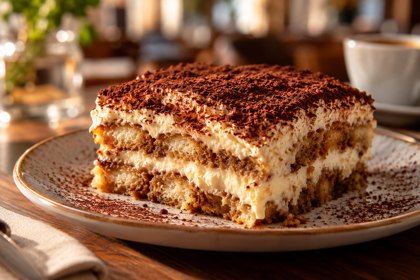 Illustration: Tiramisu. Fictional scene; not a photograph of this business or its actual menu.