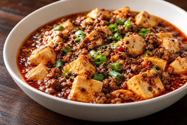 Illustration: Mapo Tofu. Fictional scene; not a photograph of this business or its actual menu.