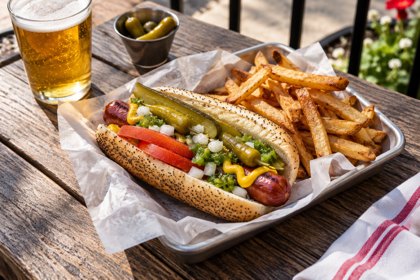 Illustration: Chicago Hot Dog. Fictional scene; not a photograph of this business or its actual menu.