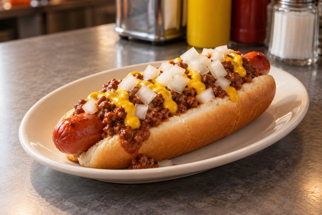 Illustration: Hot dogs & casual dining. Fictional scene; not a photograph of this business or event.