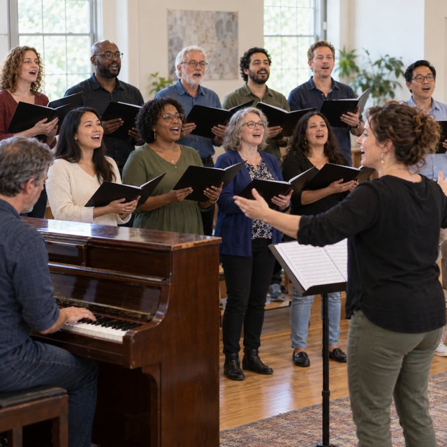 Illustration: Choirs & participatory arts. Fictional scene; not a photograph of this business or event.