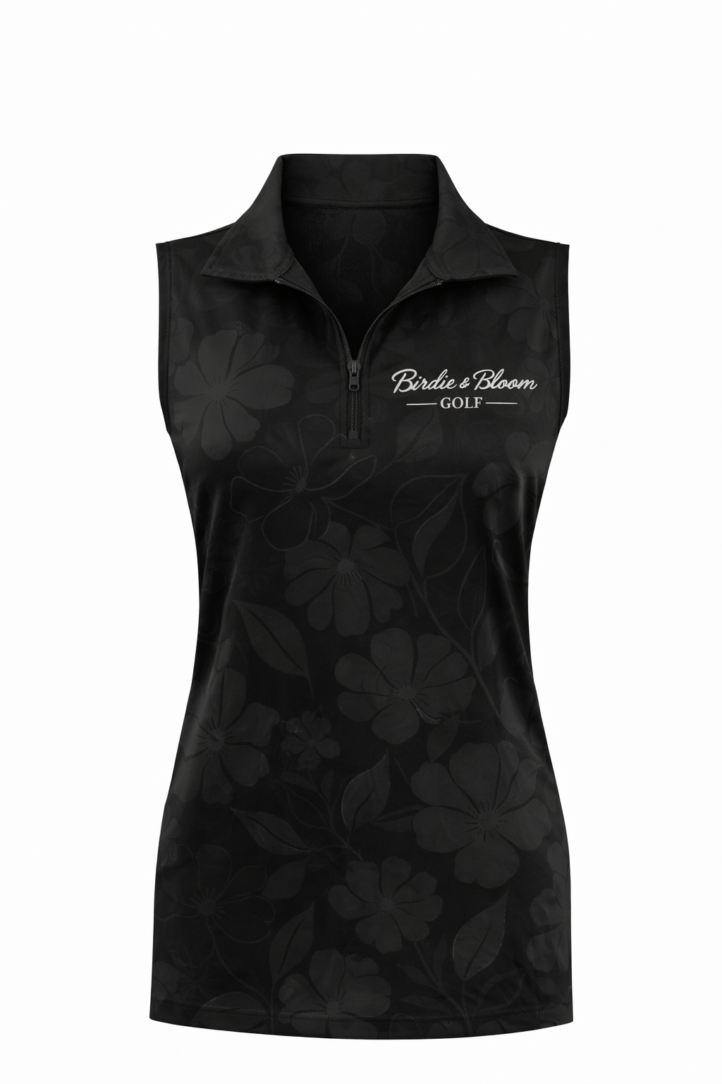 Flower Sleeveless Polo - Black