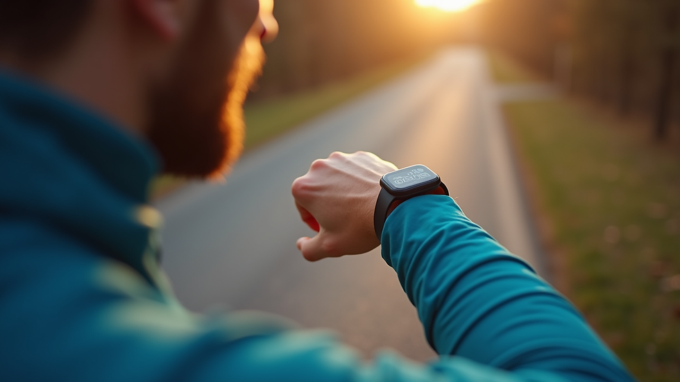 High angle view of a runner using a smartwatch during training
